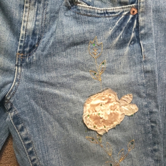 Z. Cavaricci Floral Embroidered Applique Lace Rhinestone Bootcut Jeans size 10 - Picture 8 of 15